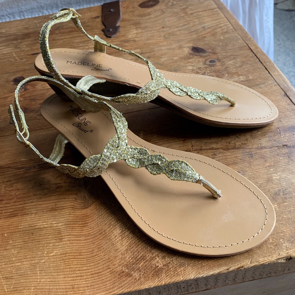 Madeline Stuart gold braid sparkle sandals